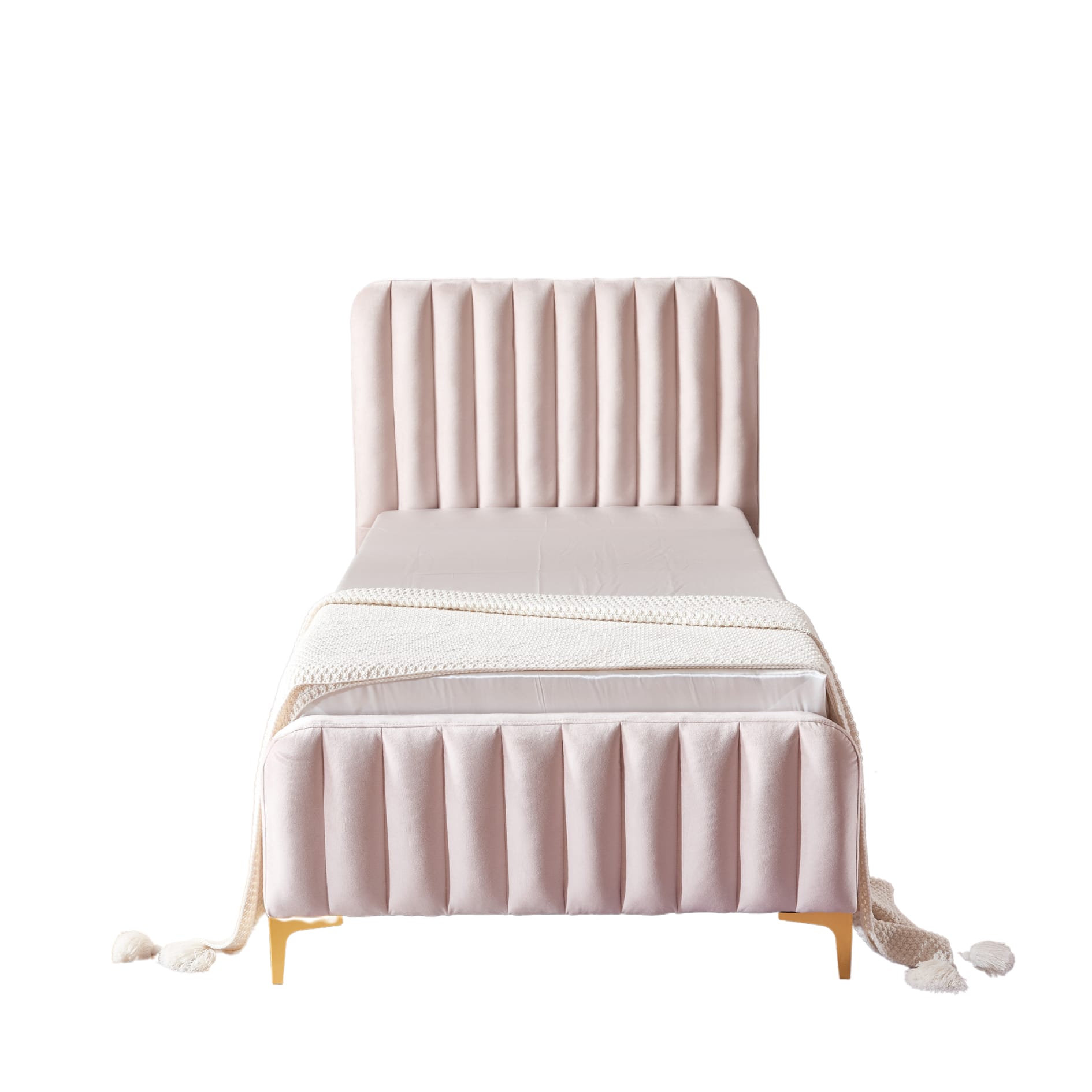 LIT FAYE CAPITONNE EN LIGNE VELOURS ROSE 90x190 cm