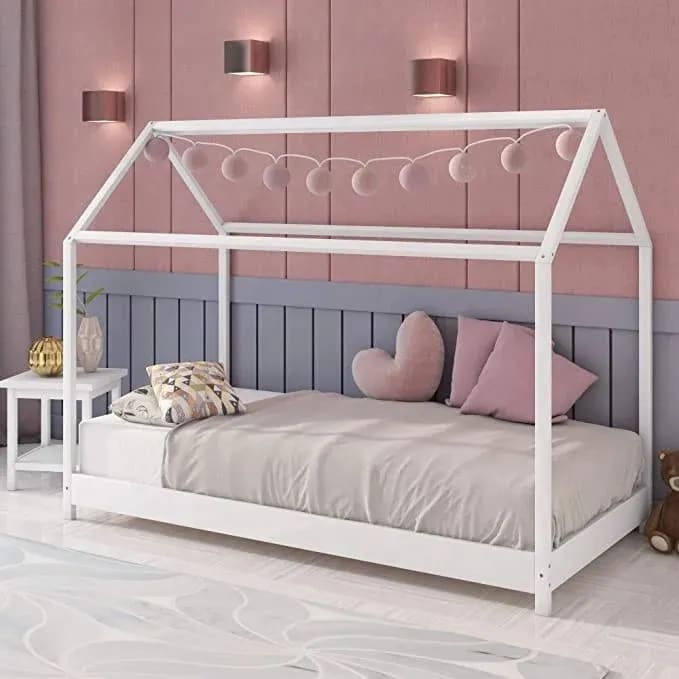 LIT CABANE EN BOIS BLANC 90x190 cm