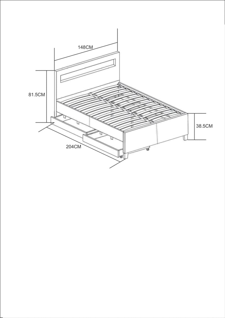 Lit 2 places 140x190 cm TIROIRS et LED sommier inclus