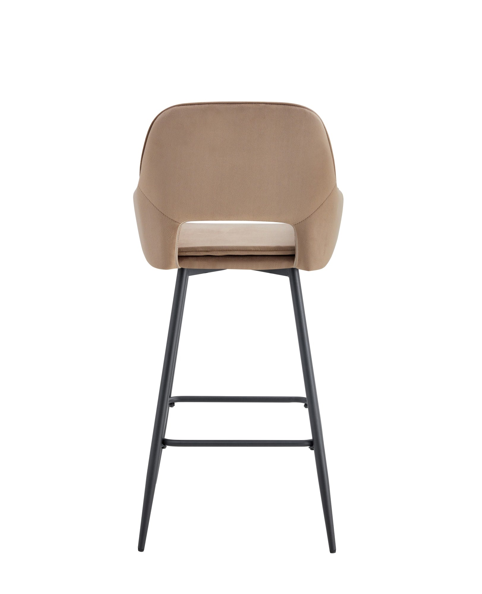 TABOURET DE BAR ATHENA PIED METAL NOIR VELOURS TAUPE