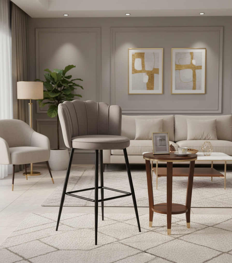 Lot de 2 tabourets de bar NYMPHEA Métal noir en velours