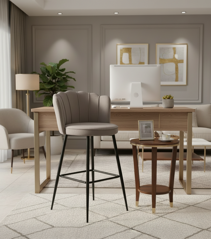 Lot de 2 tabourets de bar NYMPHEA Métal noir en velours