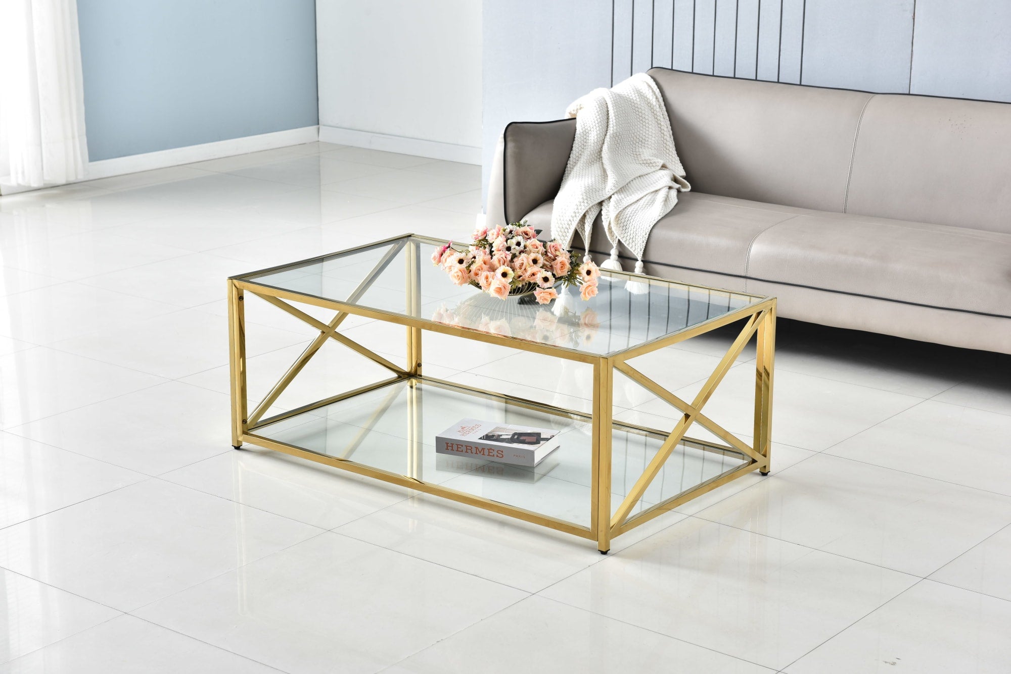 TABLE BASSE KENSY GOLD TRANSPARENT 120x70 cm
