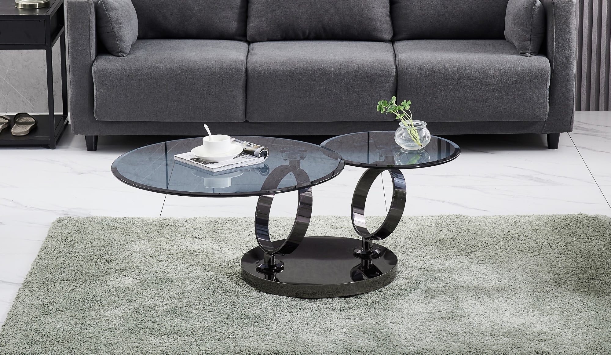 TABLE BASSE AUTOMAT NOIR VERRE 70x45 cm