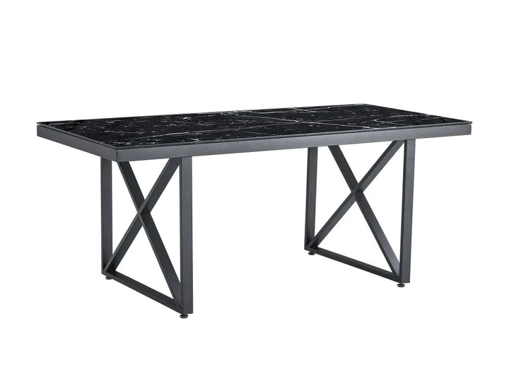 Table repas LEVANTO métal noir plateau en verre trempé