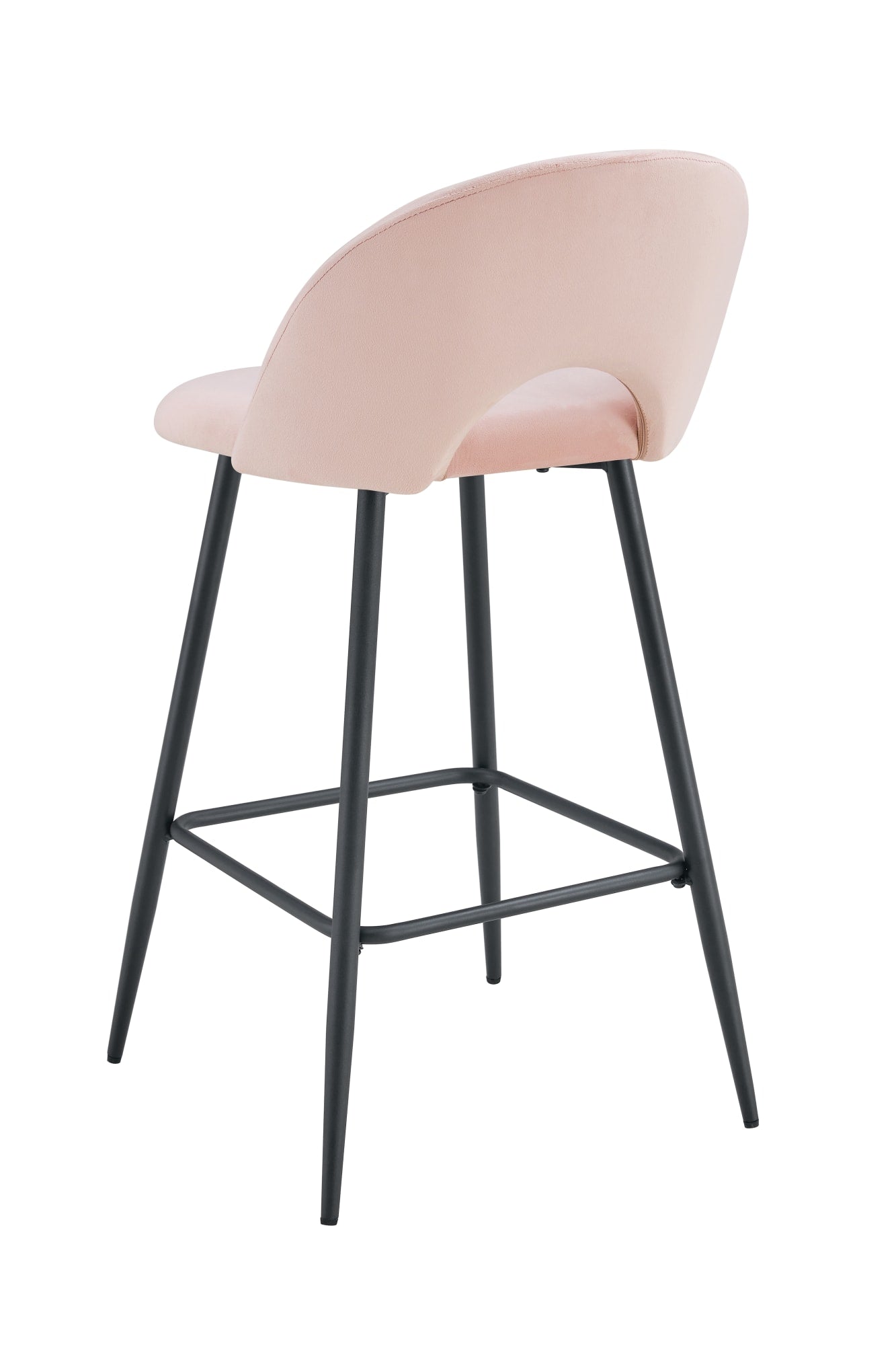 TABOURET DE BAR TEDDY PIED METAL NOIR VELOURS ROSE