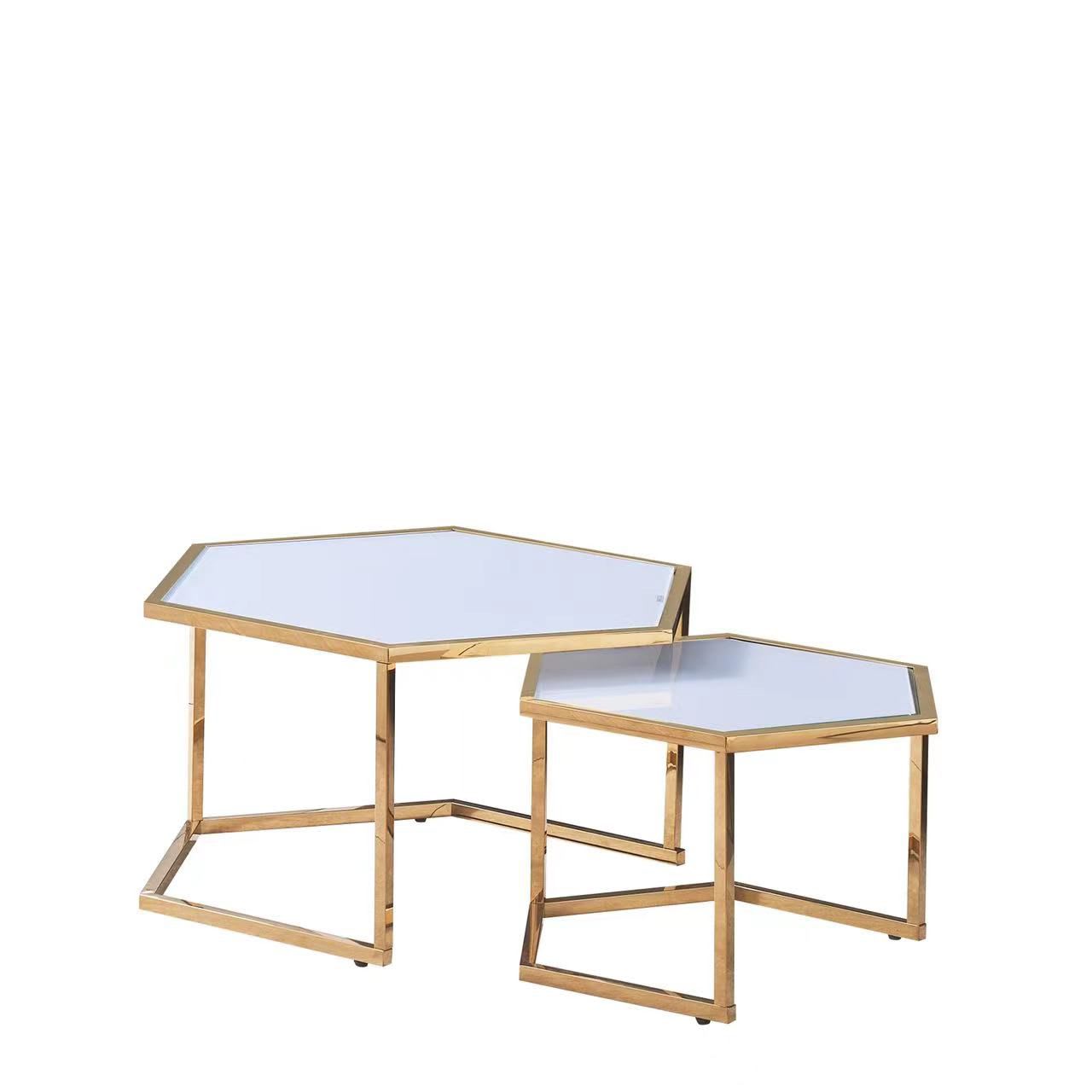 TABLE BASSE GIGOGNE HEXAGONA GOLD BLANC ULTRA 79x40.50 + 59x35.