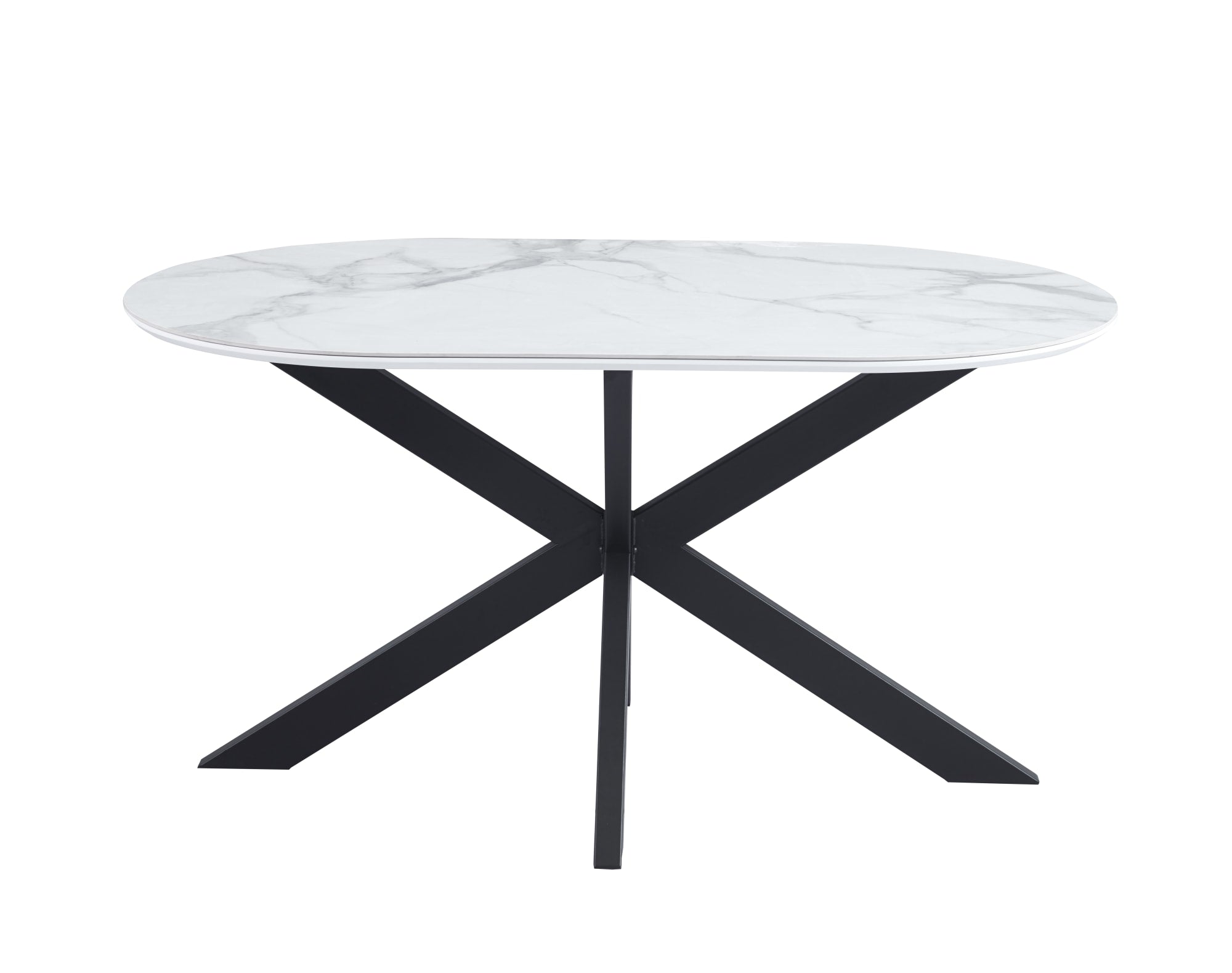 TABLE REPAS MANON PIED METAL NOIR PLATEAU CERAMIQUE MARBRE BLANC 150X90cm
