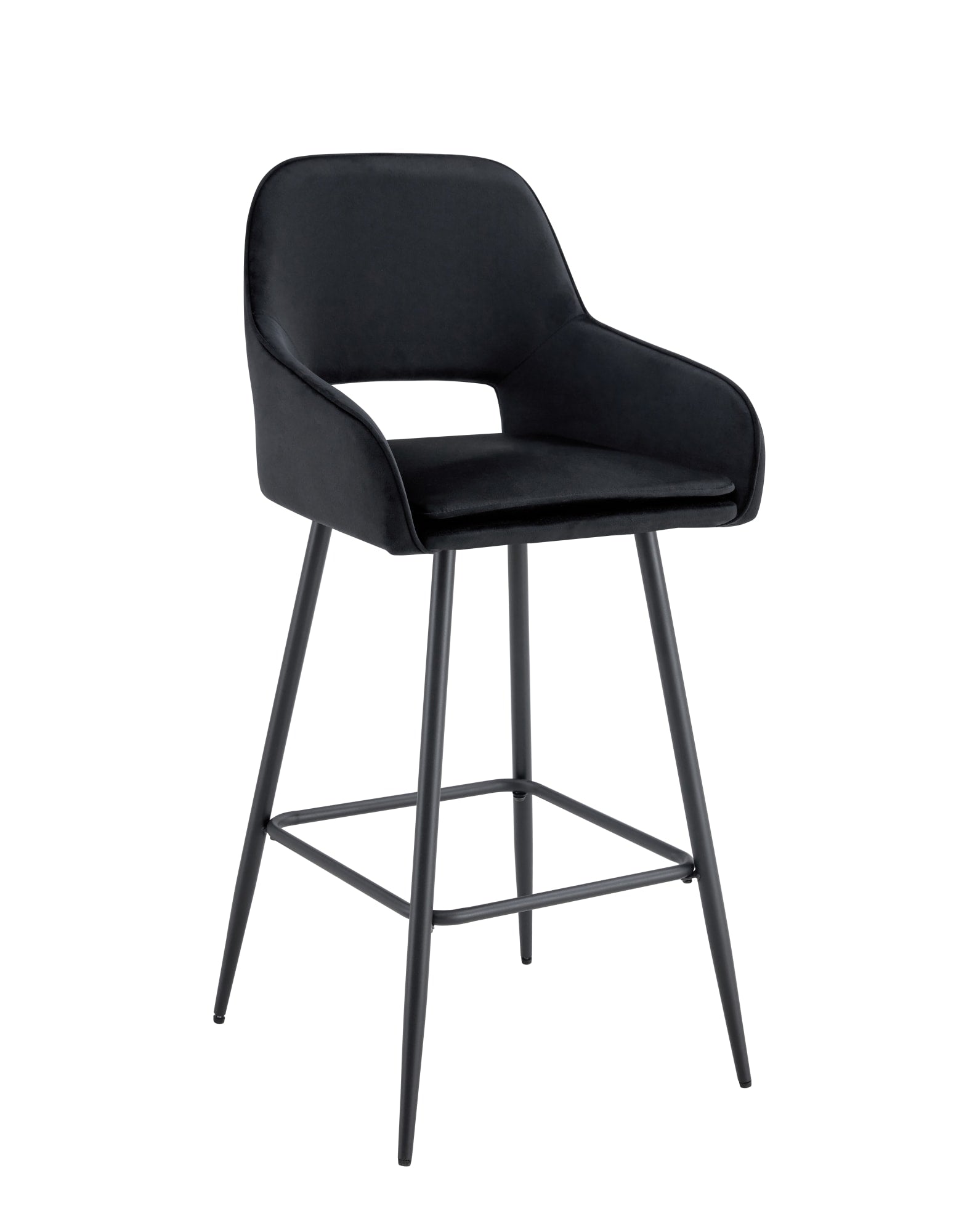 TABOURET DE BAR ATHENA PIED METAL NOIR VELOURS NOIR