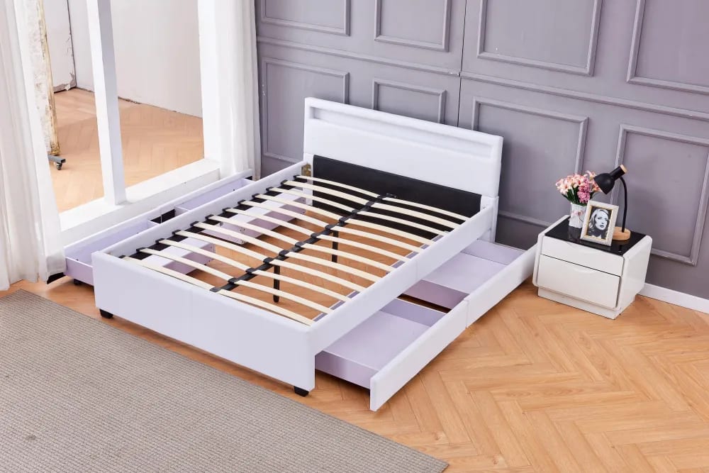 Lit adulte 160x200 cm TIROIRS et LED sommier inclus