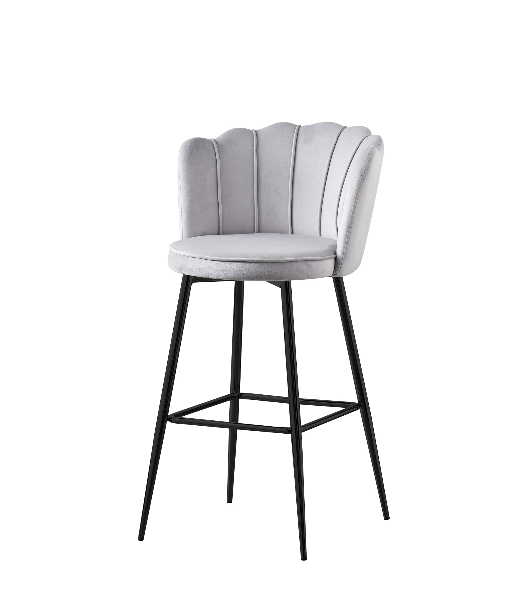 TABOURET DE BAR NYMPHEA METAL NOIR VELOURS GRIS HAUTEUR 65cm