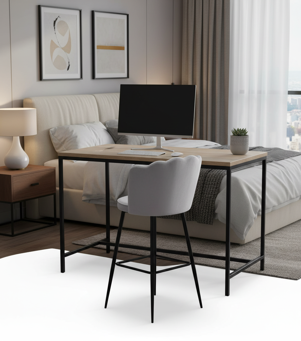 TABOURET DE BAR NYMPHEA METAL NOIR VELOURS GRIS HAUTEUR 65cm