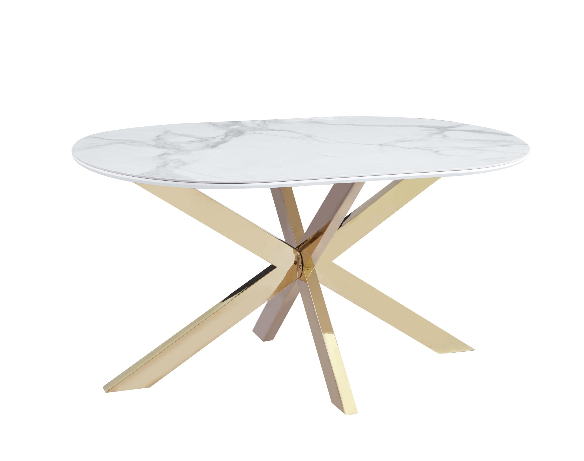 TABLE REPAS MANON PIED GOLD PLATEAU CERAMIQUE MARBRE BLANC 150x90cm