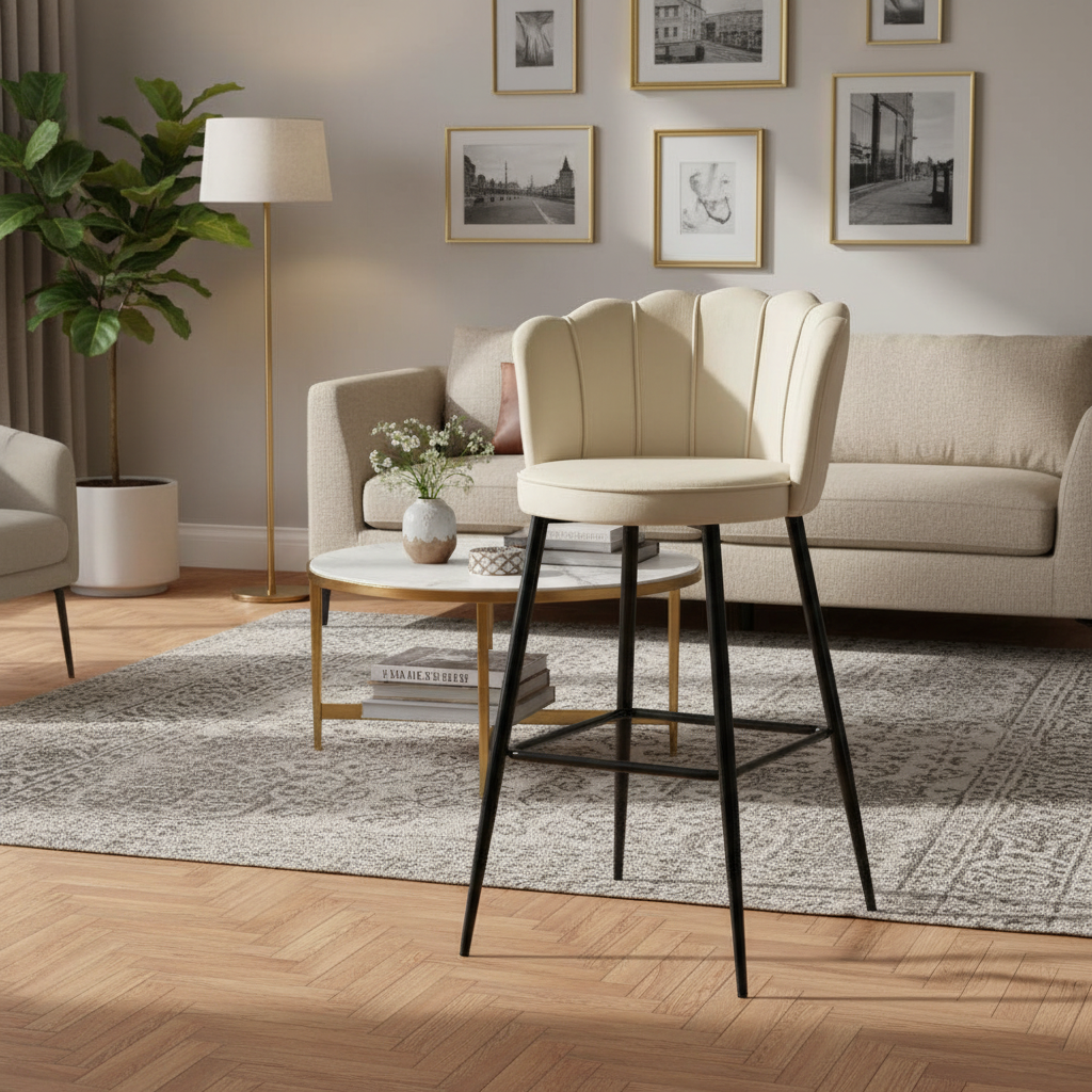 Lot de 2 tabourets de bar NYMPHEA Métal noir en velours