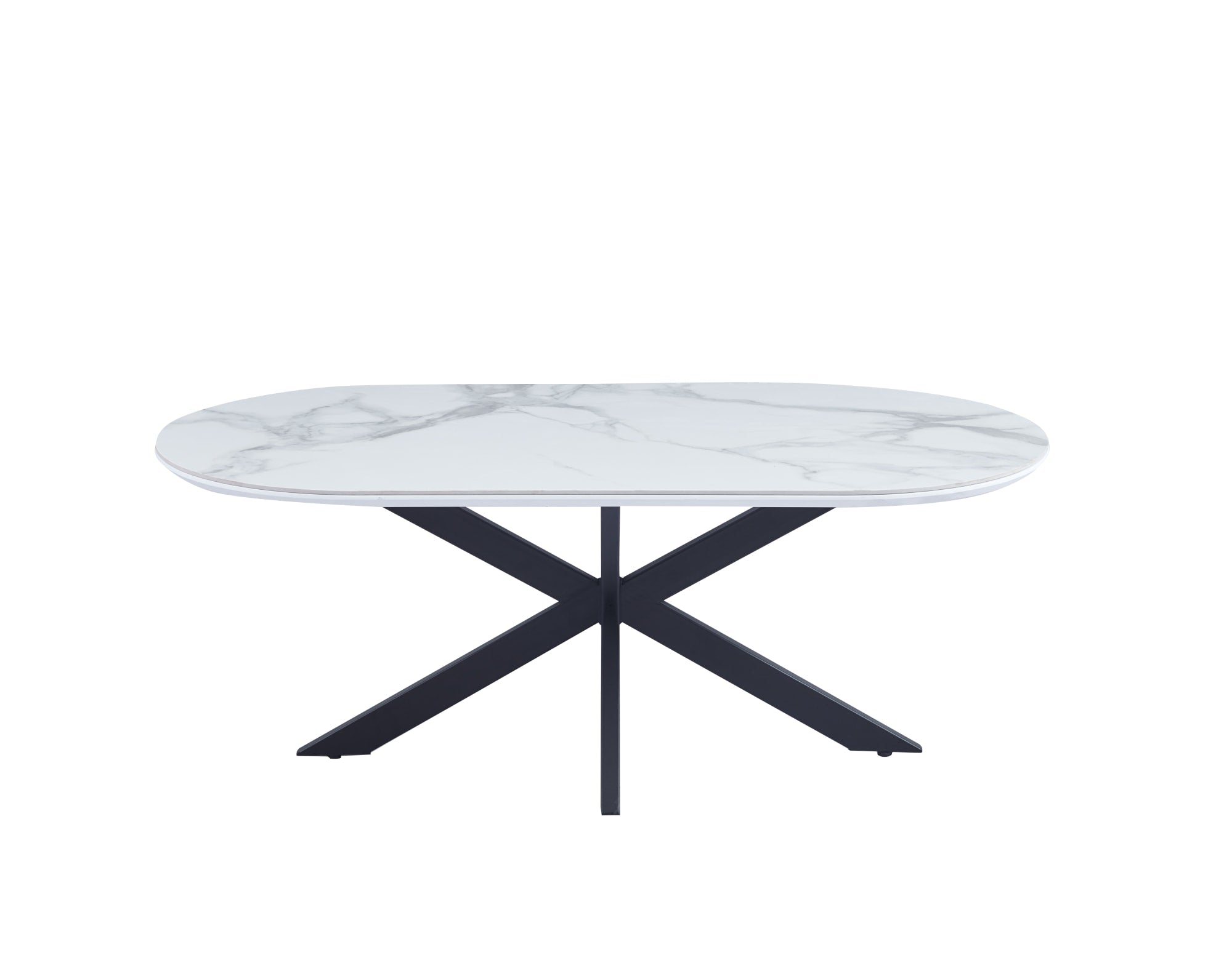 TABLE BASSE MANON PIED METAL NOIR PLATEAU CERAMIQUE MARBRE BLANC 120X60CM