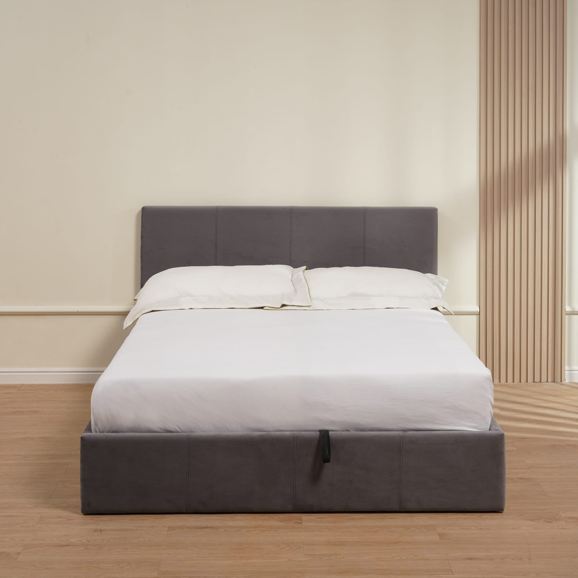 LIT COFFRE BASTIEN VELOURS GRIS 160X200