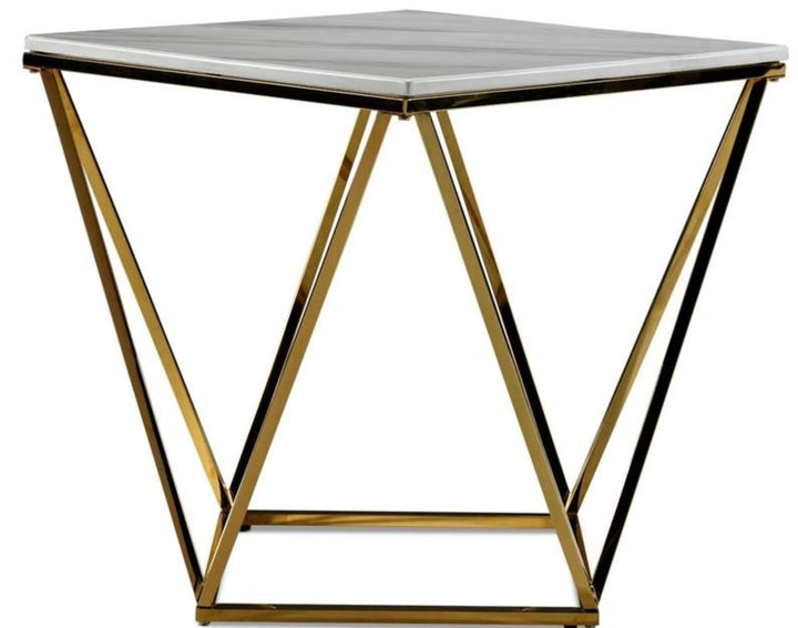 BOUT DE CANAPE ALINA GOLD MARBRE BLANC 50x50 cm