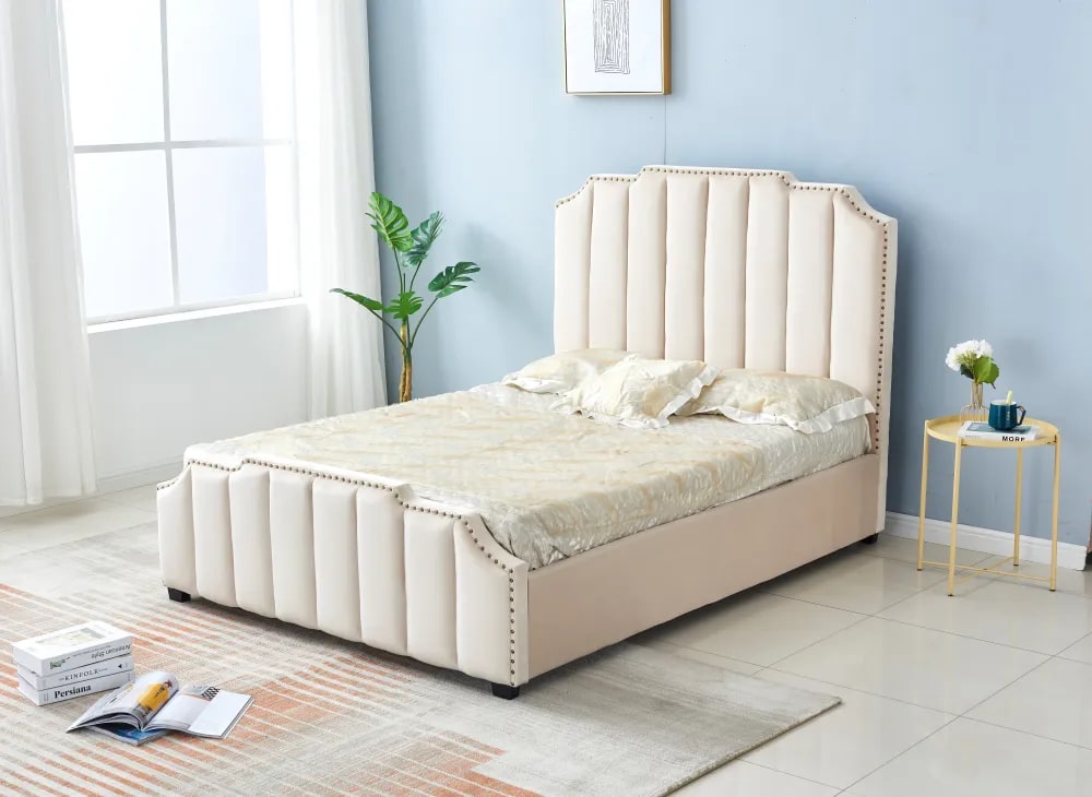 Lit adulte 2 places 140x190 cm PEPPER velours clo?té sommier inclus