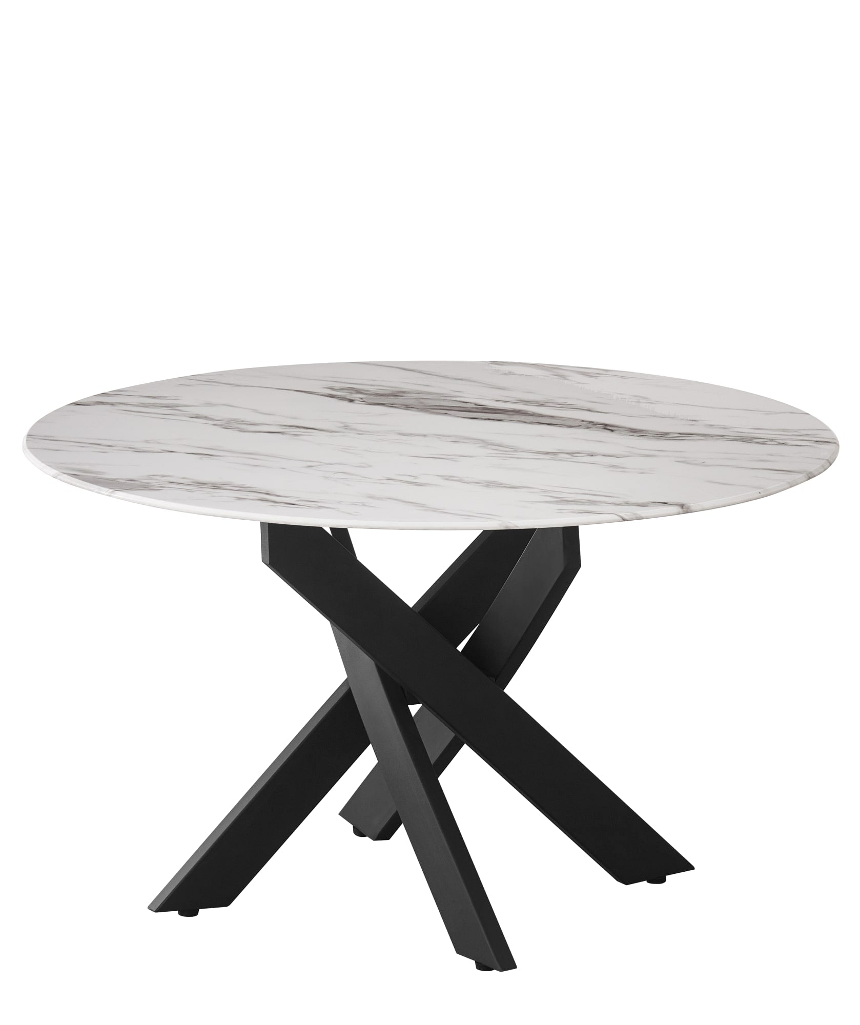 TABLE BASSE RONDE JESSY METAL NOIR MARBRE BLANC 80 x 45cm
