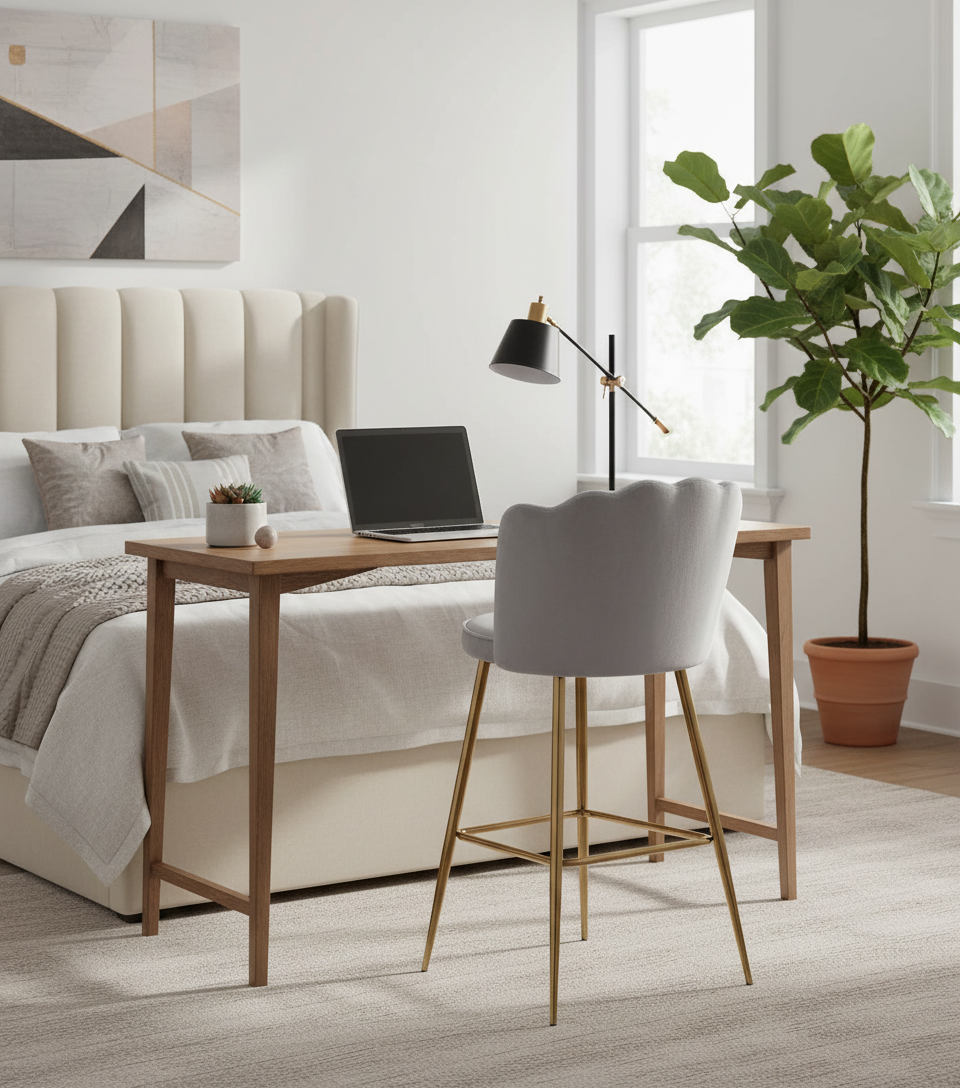 TABOURET DE BAR NYMPHEA GOLD VELOURS GRIS