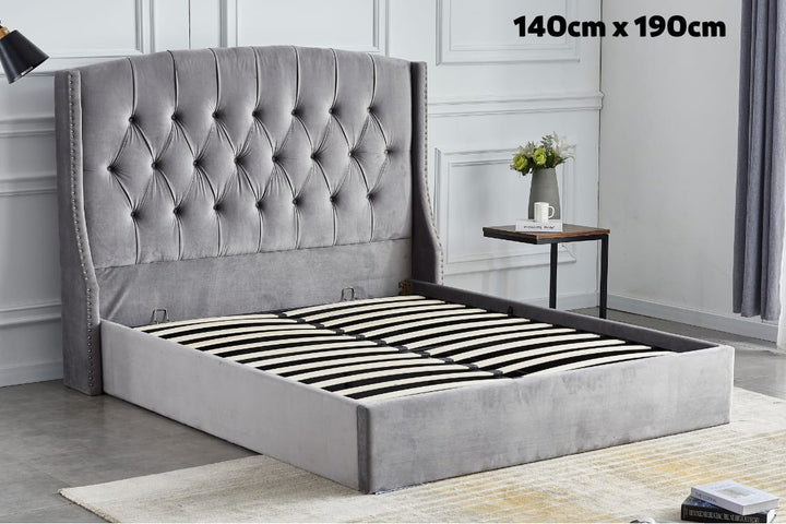 LIT COFFRE SULTAN CAPITONNE LOSANGE VELOURS GRIS 140x190 cm