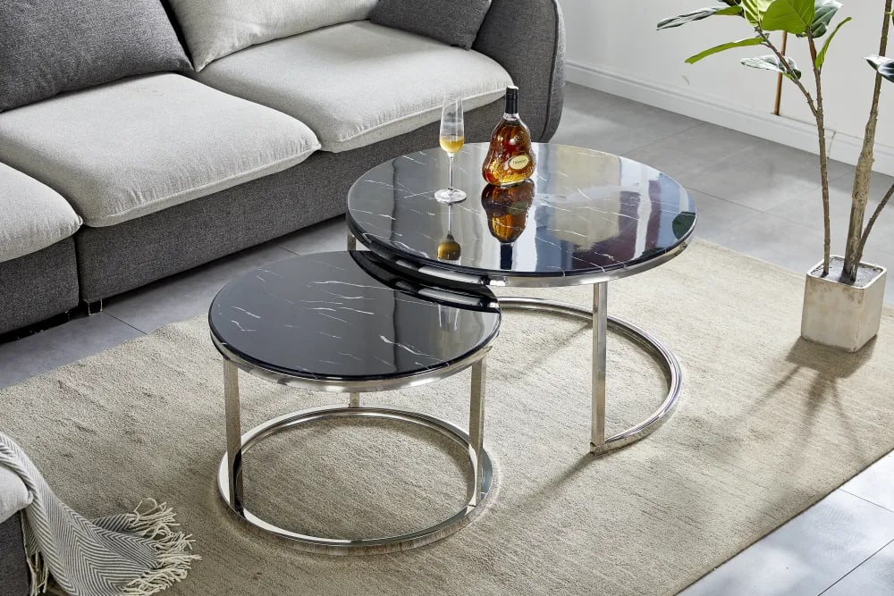 Lot de 2 tables Basses Gigogne ARTO inox et plateau en verre