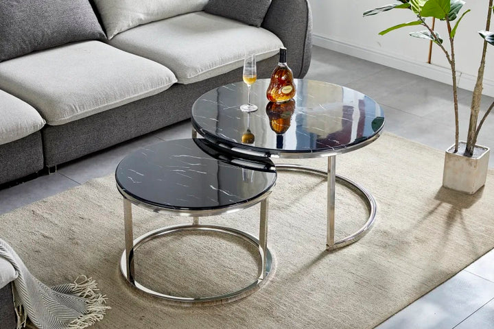 Lot de 2 tables Basses Gigogne ARTO inox et plateau en verre