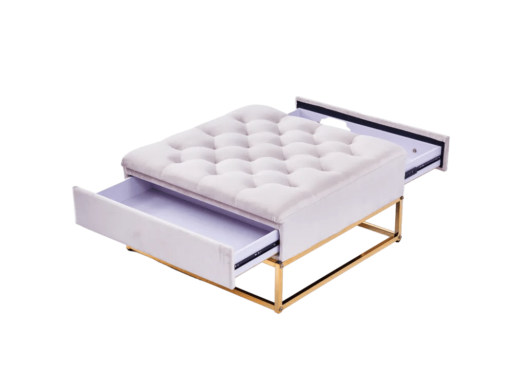 Table Basse rangements TIROIRS plateau velours capitonné