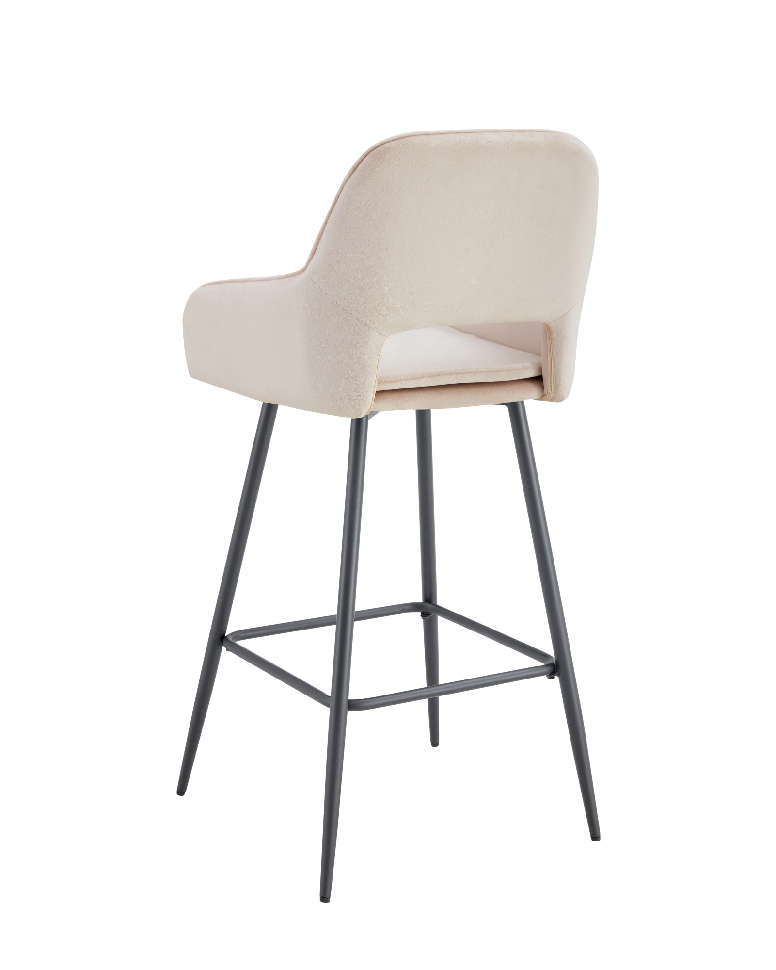 TABOURET DE BAR ATHENA PIED METAL NOIR VELOURS BEIGE