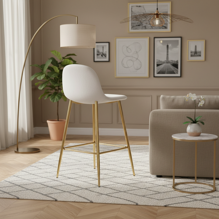 TABOURET DE BAR SCANDINAVE PIED GOLD VELOURS BEIGE
