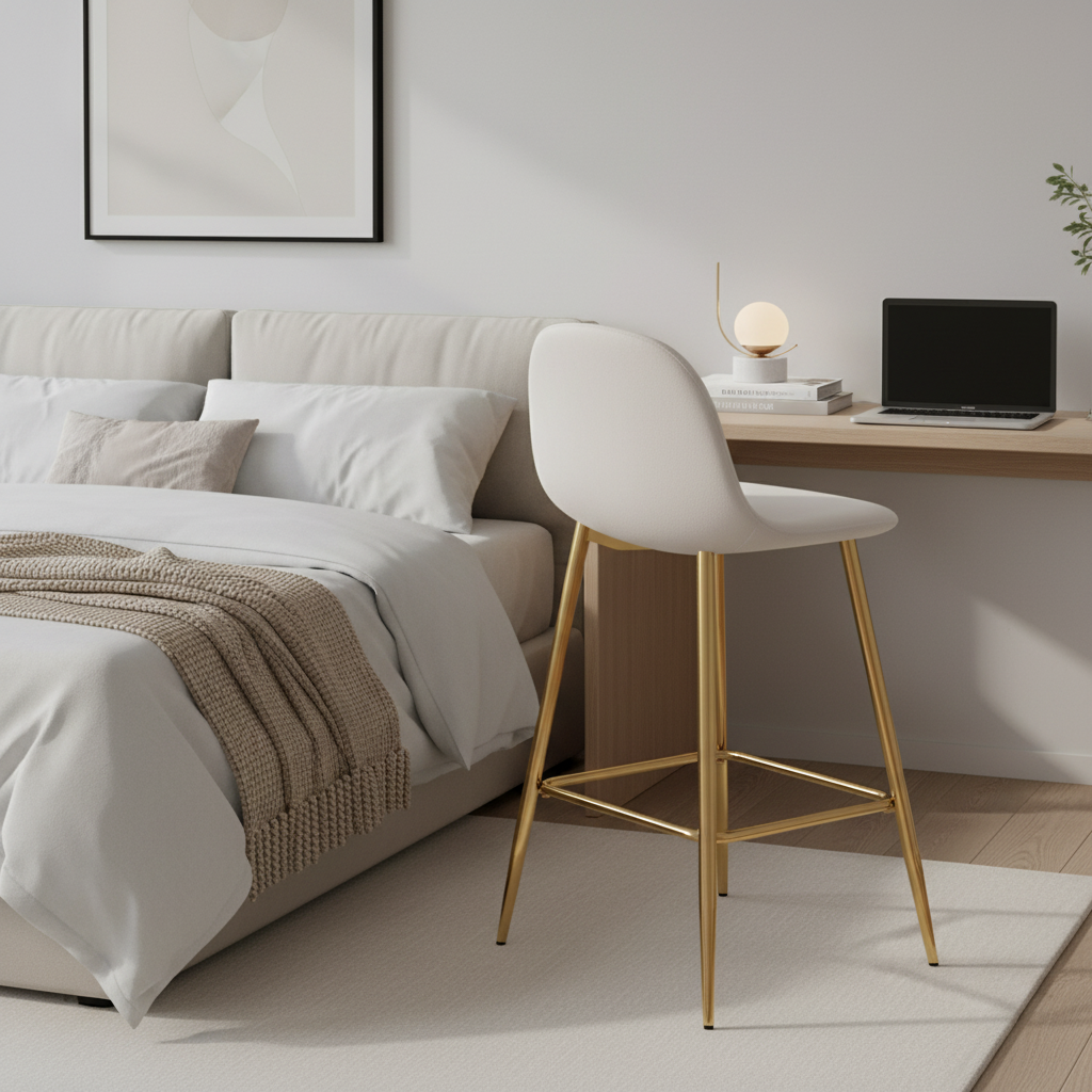 TABOURET DE BAR SCANDINAVE PIED GOLD VELOURS BEIGE