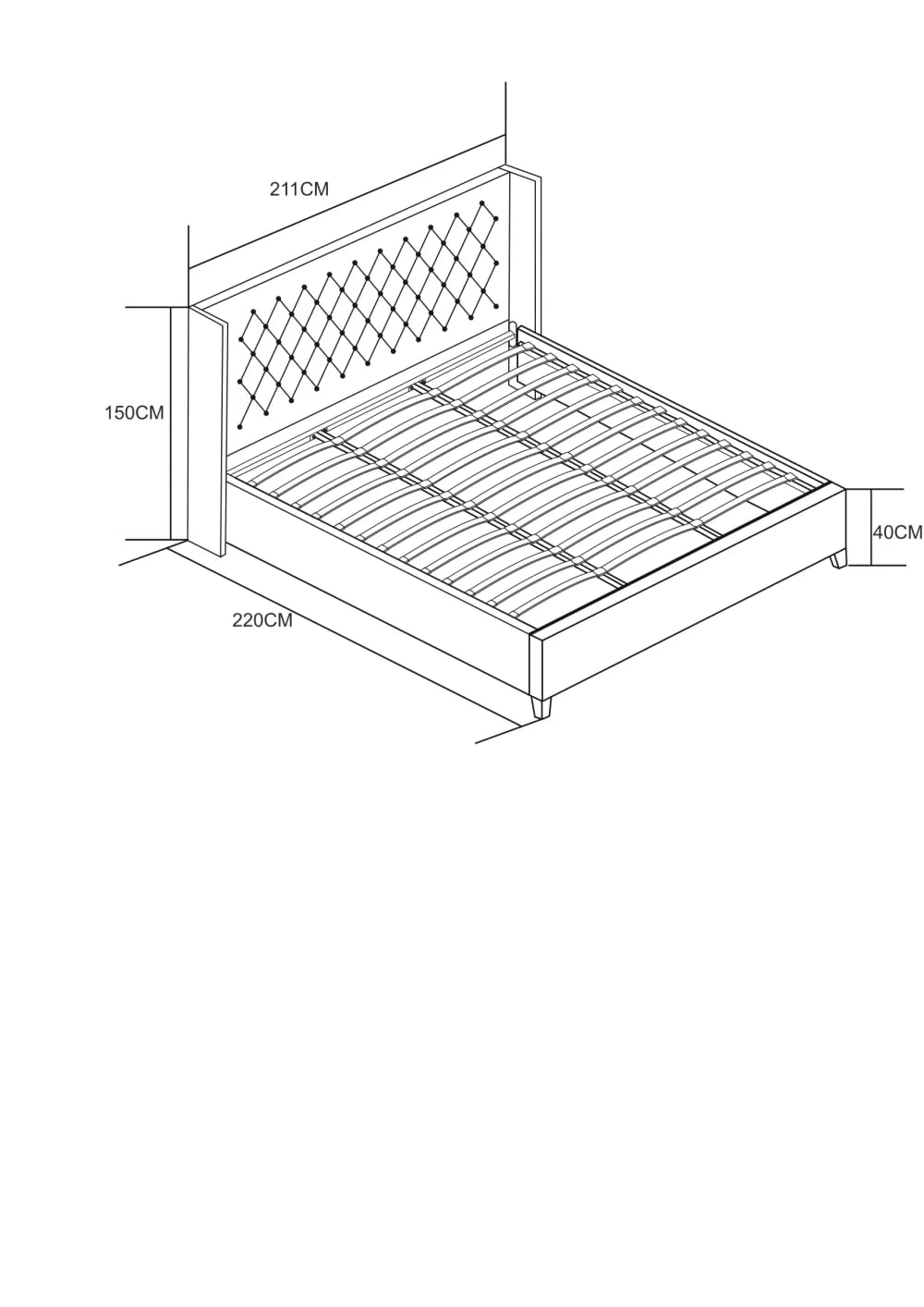 Lit double 180X200 cm PRINCESSE velours sommier inclus