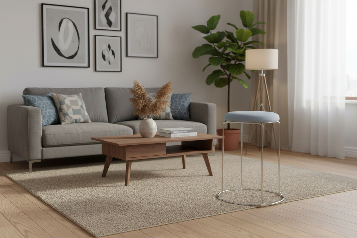 TABOURET VELOURS GRIS PIED CHROME