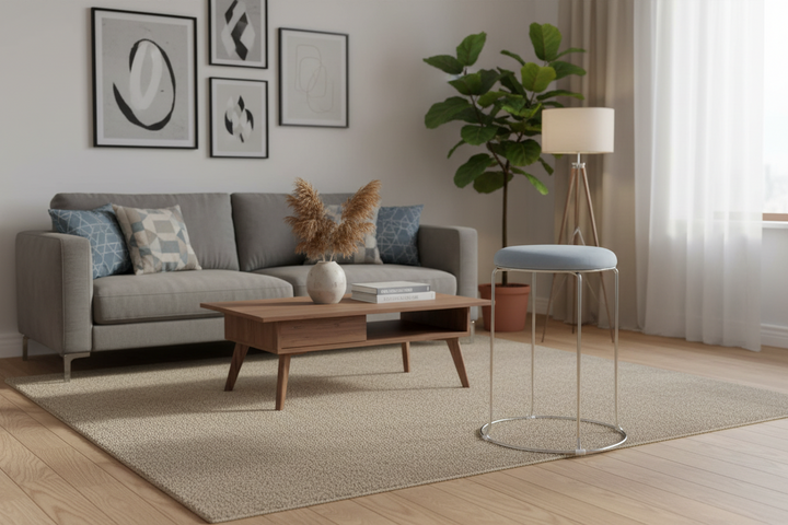 TABOURET VELOURS GRIS PIED CHROME