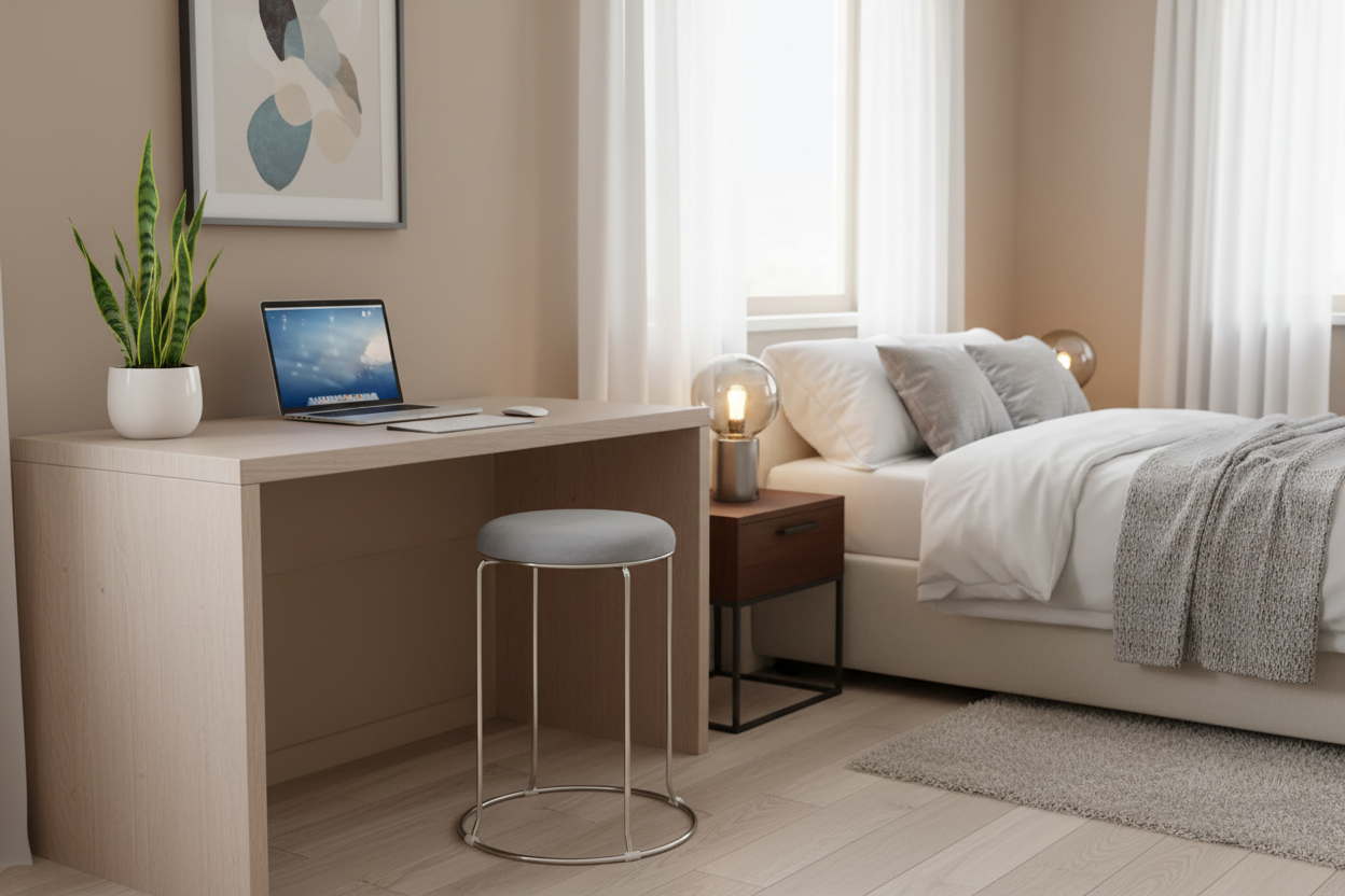 TABOURET VELOURS GRIS PIED CHROME