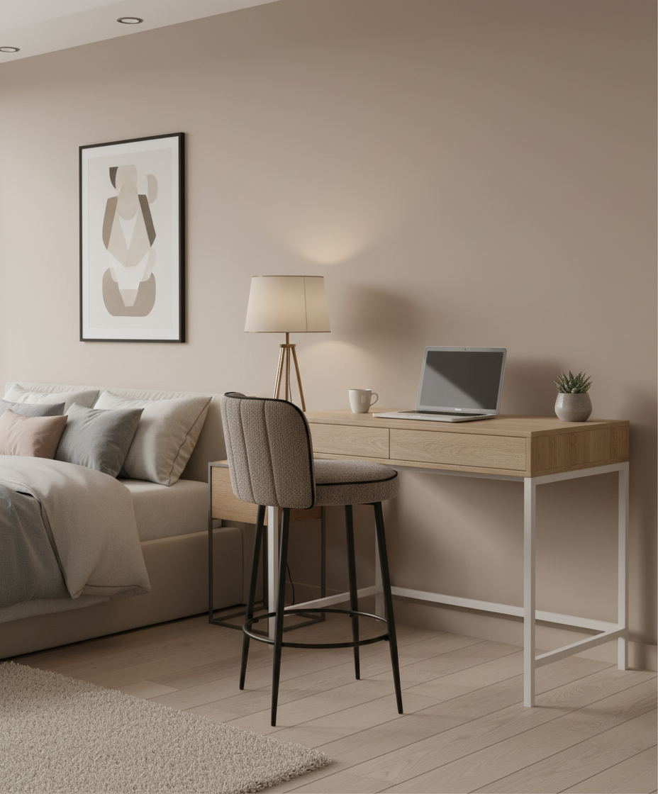 TABOURET DE BAR CATHY PIED METAL NOIR TAUPE 3D