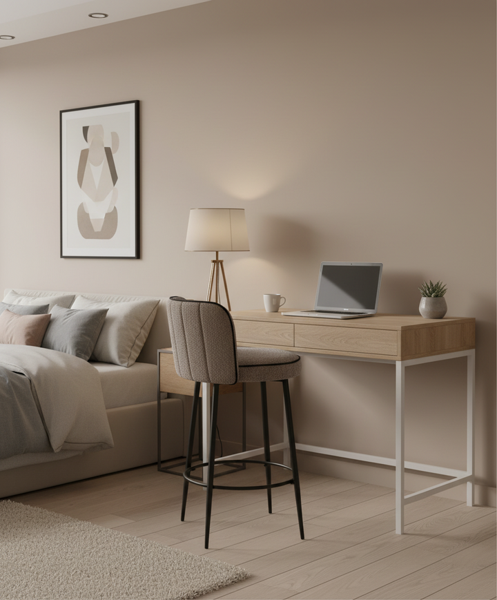 TABOURET DE BAR CATHY PIED METAL NOIR TAUPE 3D