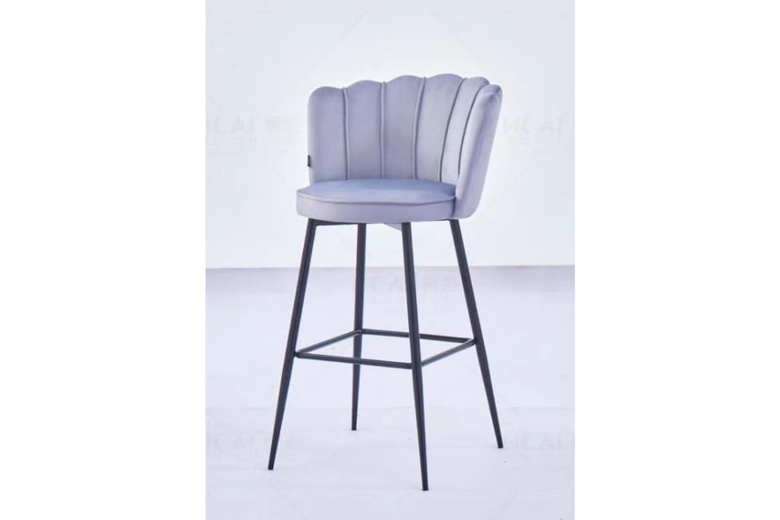 TABOURET DE BAR NYMPHEA METAL NOIR VELOURS SILVER HAUTEUR 65cm