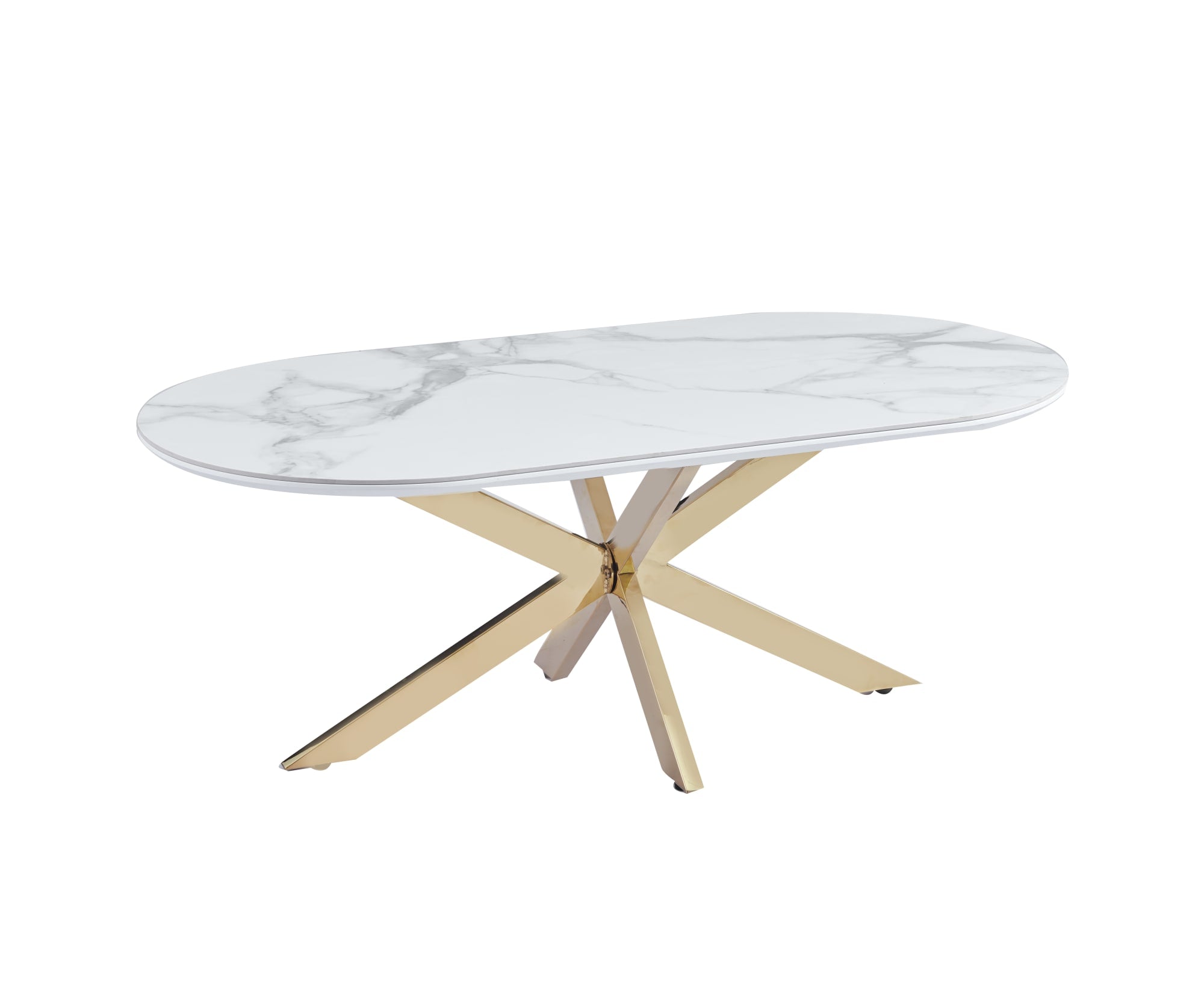 TABLE BASSE MANON PIED GOLD PLATEAU CERAMIQUE MARBRE BLANC 120X60CM