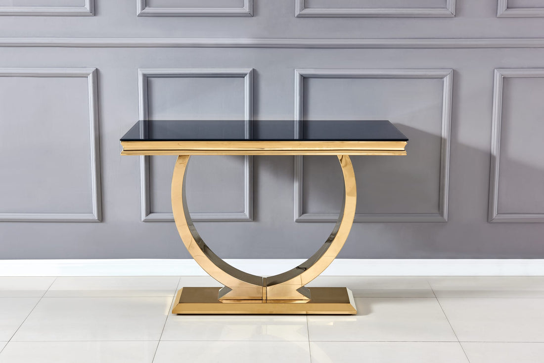 CONSOLE OMEGA GOLD VERRE NOIR 120x40x78 cm