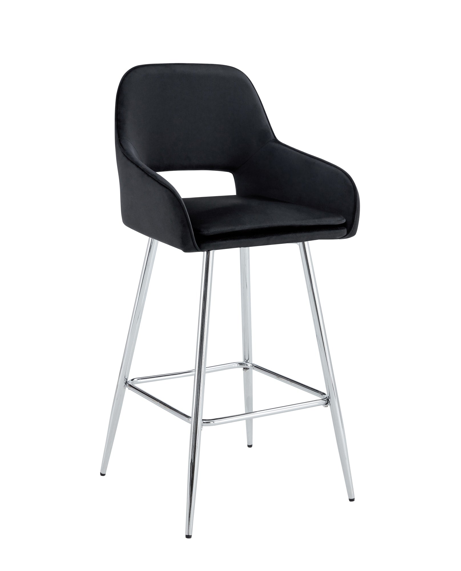 TABOURET DE BAR ATHENA PIED CHROME VELOURS NOIR