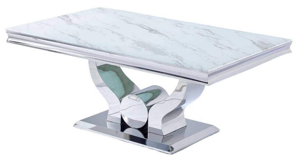 Table basse Trofy Chrome et plateau en verre 120x70 cm