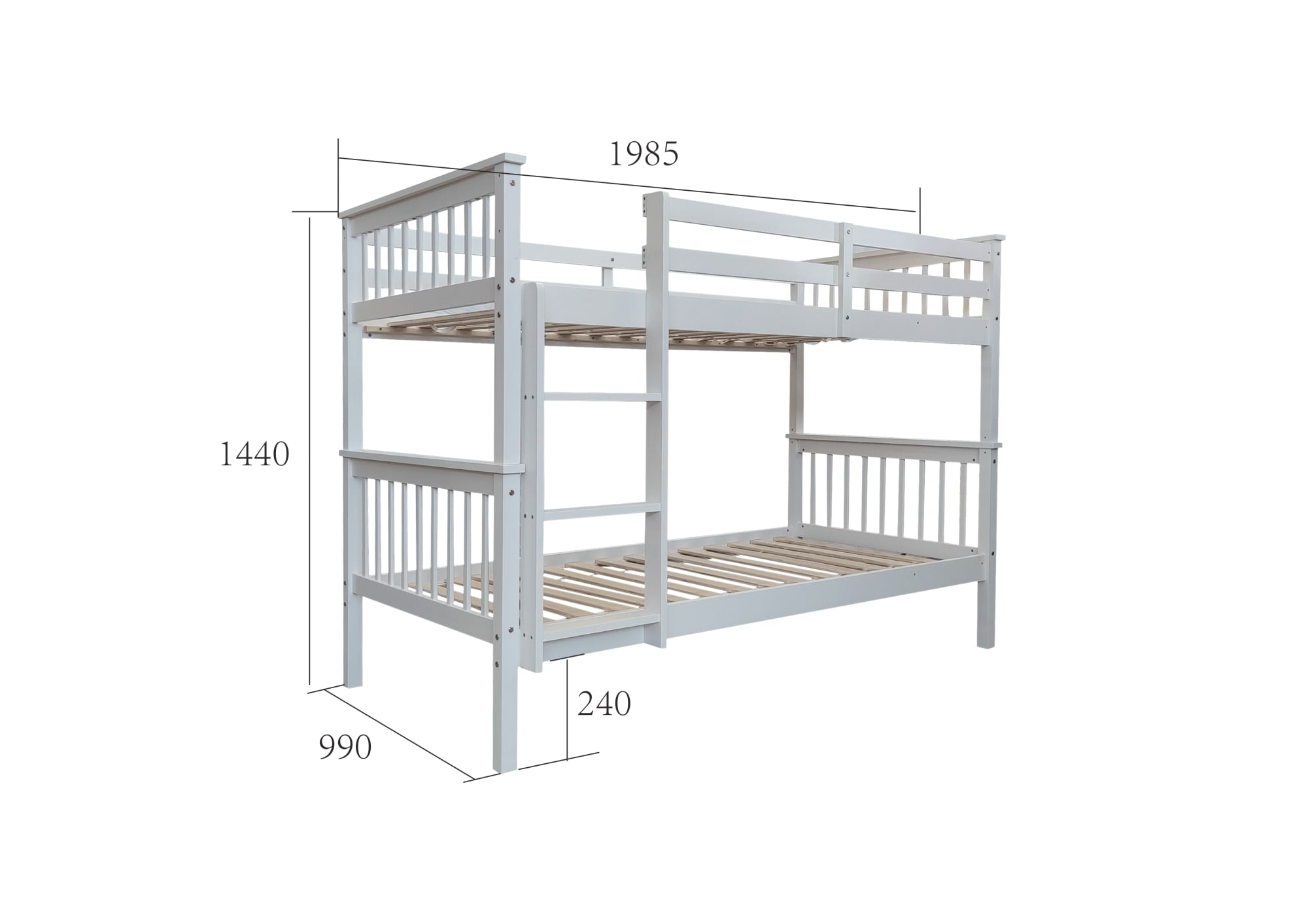 LIT BATNA EN BOIS 1+1 BLANC 90x190 cm