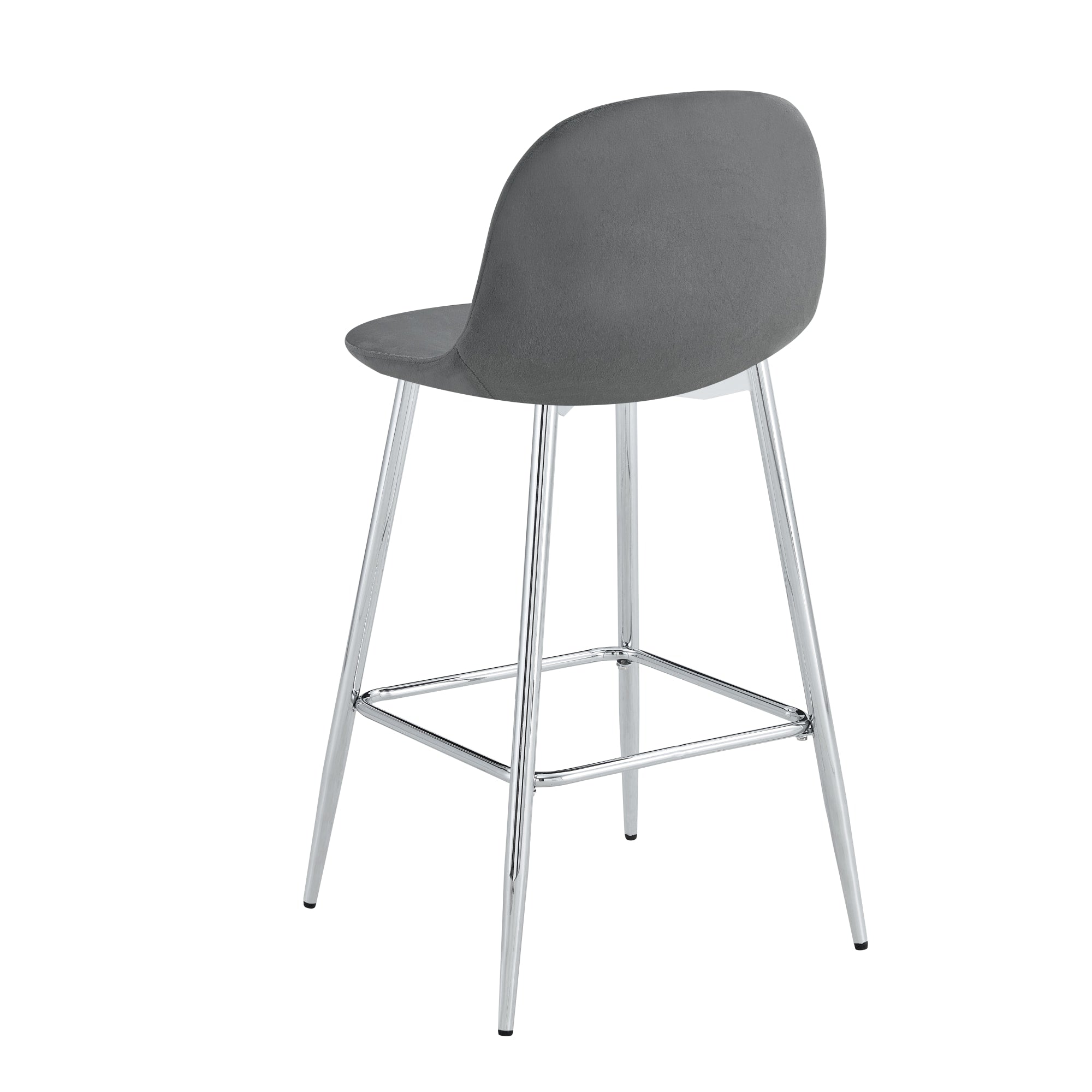 TABOURET DE BAR SCANDINAVE PIED CHROME VELOURS ANTHRACITE