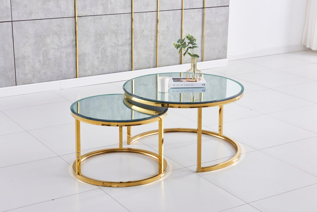 TABLE BASSE GIGOGNE ROMEO GOLD MIROIR 80x45 + 60x38 cm