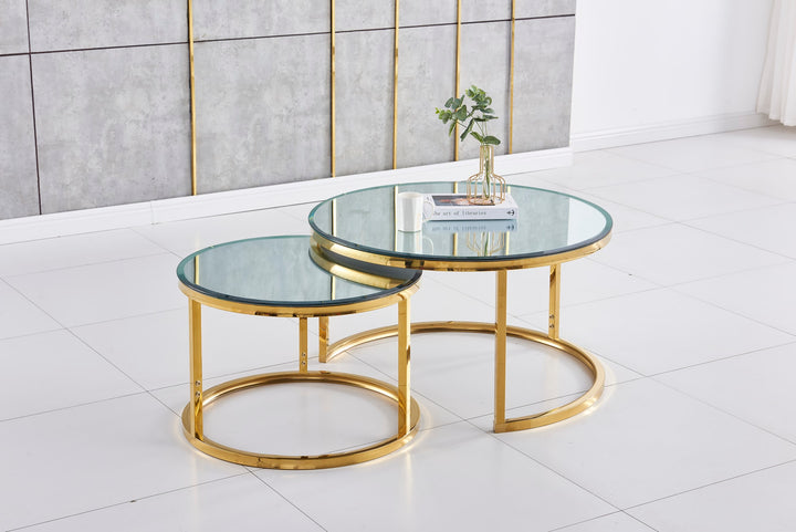 TABLE BASSE GIGOGNE ROMEO GOLD MIROIR 80x45 + 60x38 cm