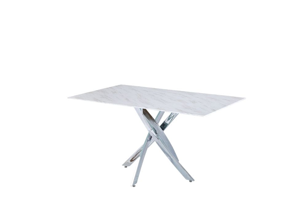 Table Repas JESSICA Chrome et plateau en verre 150 cm 4 à 6 couverts