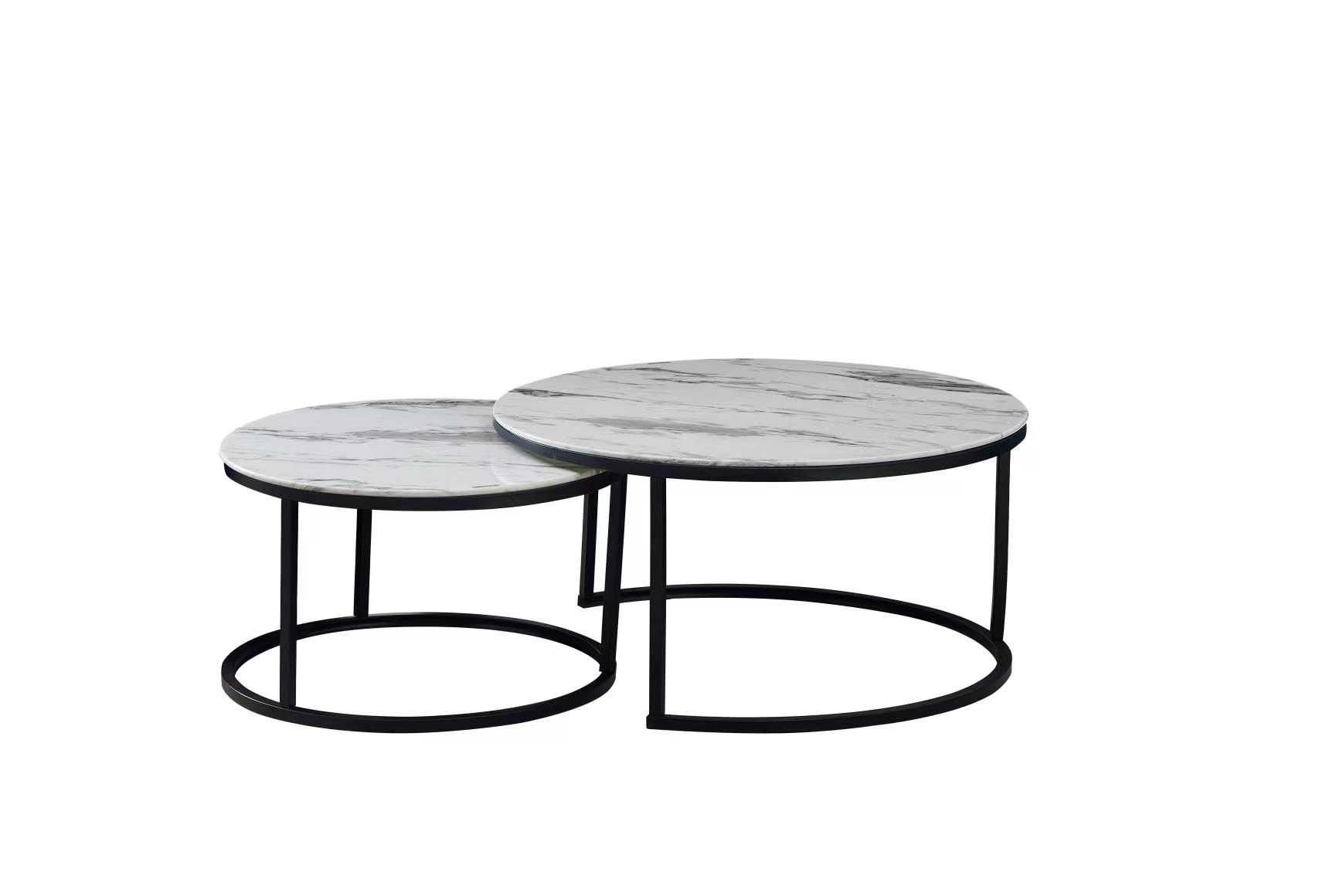 TABLE BASSE GIGOGNE METAL NOIR PLATEAU VERRE MARBRE BLANC