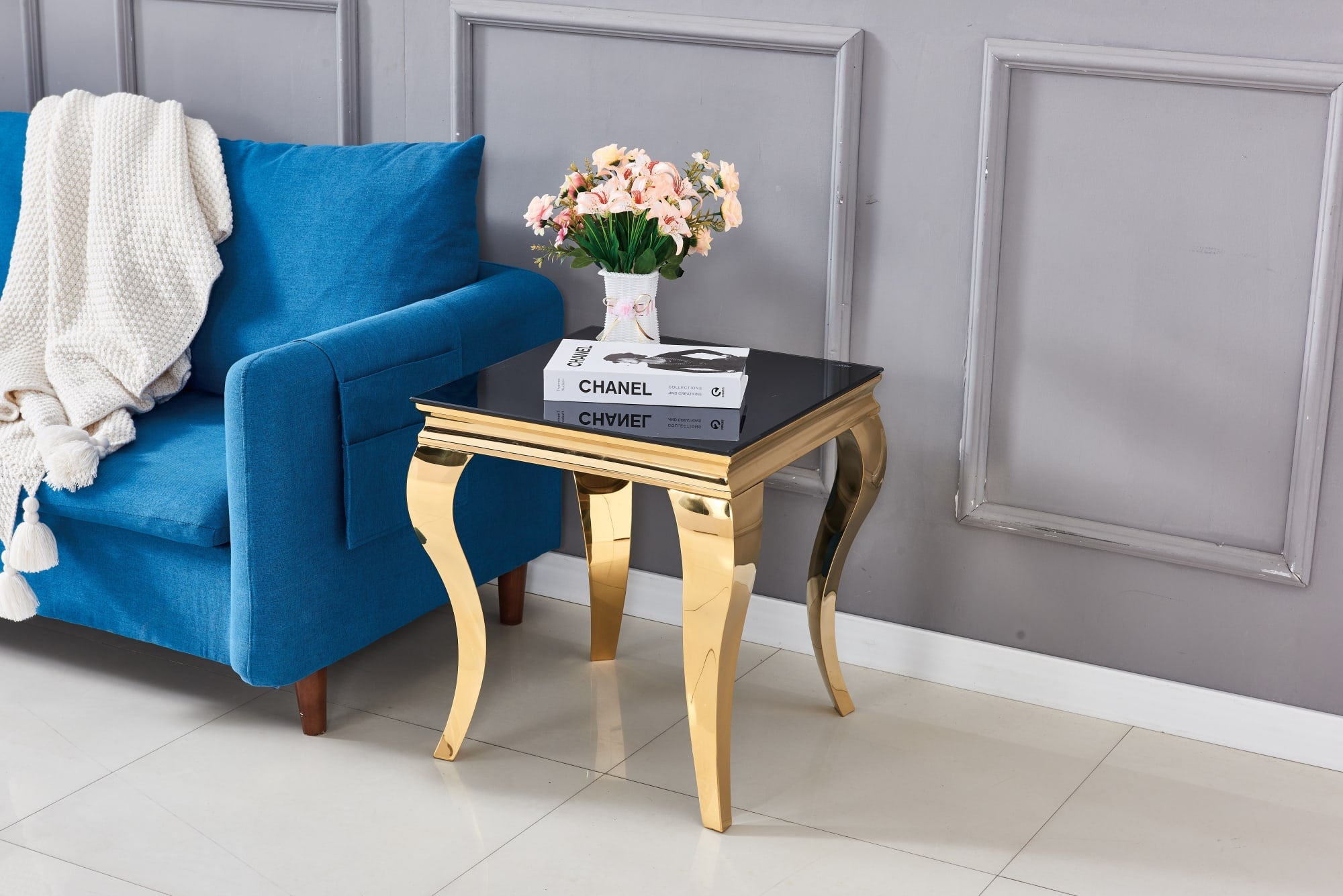 GUERIDON BAROQUE GOLD NOIR 50x50 cm