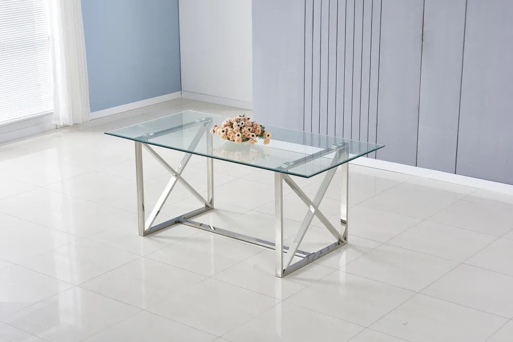 Table à manger KENSY 6 à 8 personnes verre transparent 180x90 cm